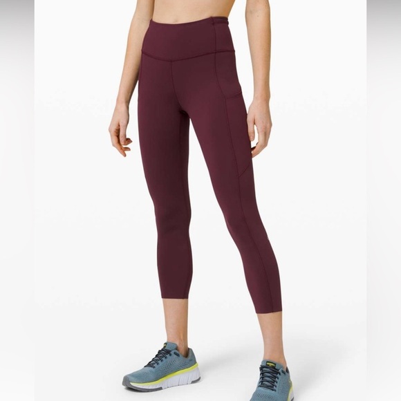 Lululemon Fast and Free Maroon Cropped Leggings Size 4. - Picture 2 of 11